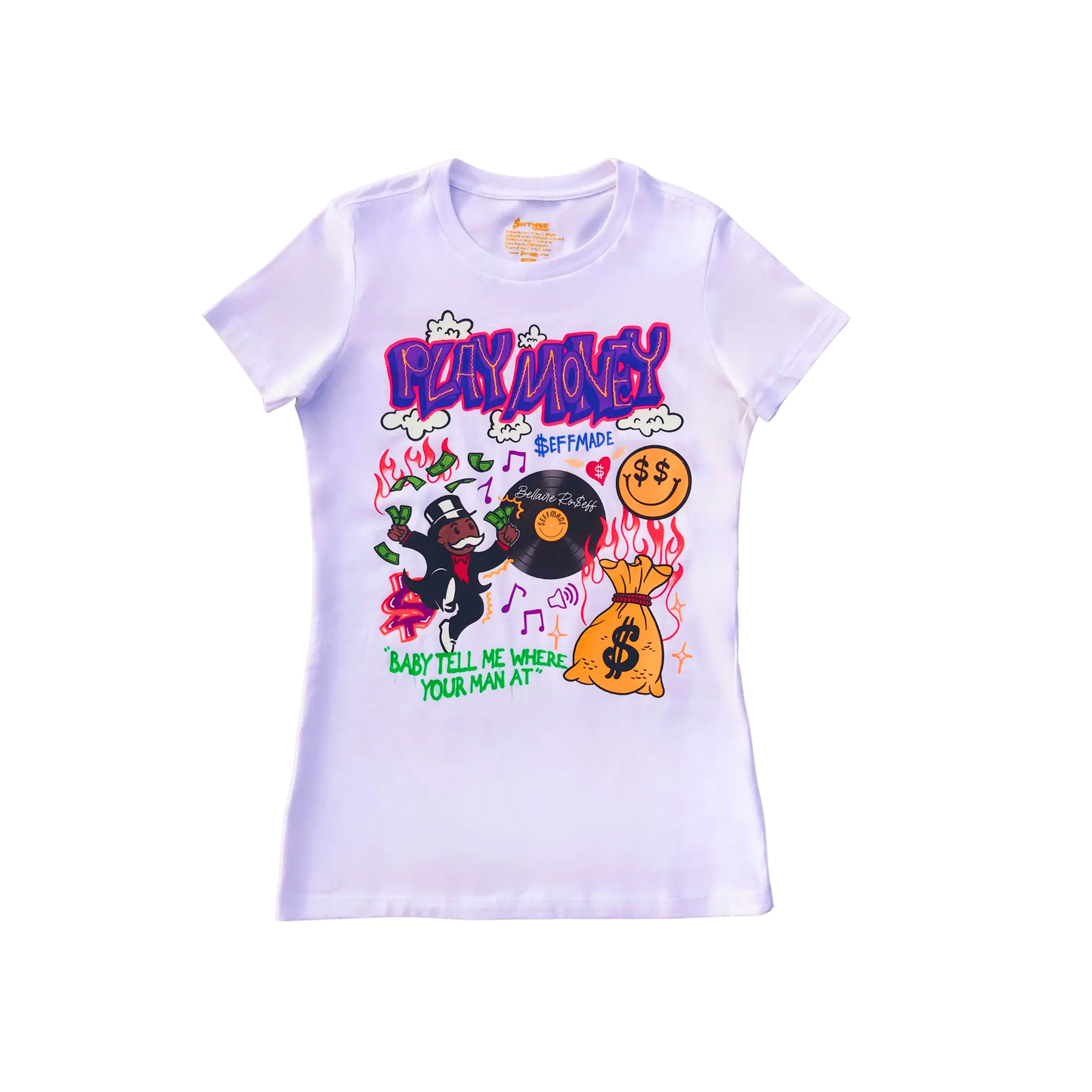 Women's White Play Money T-shirt - Seffmade