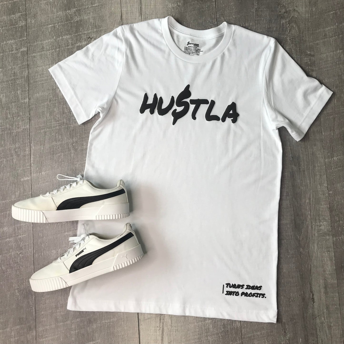 Hustla -Unisex White & Black T-shirt 3D Puff Letters - Seffmade
