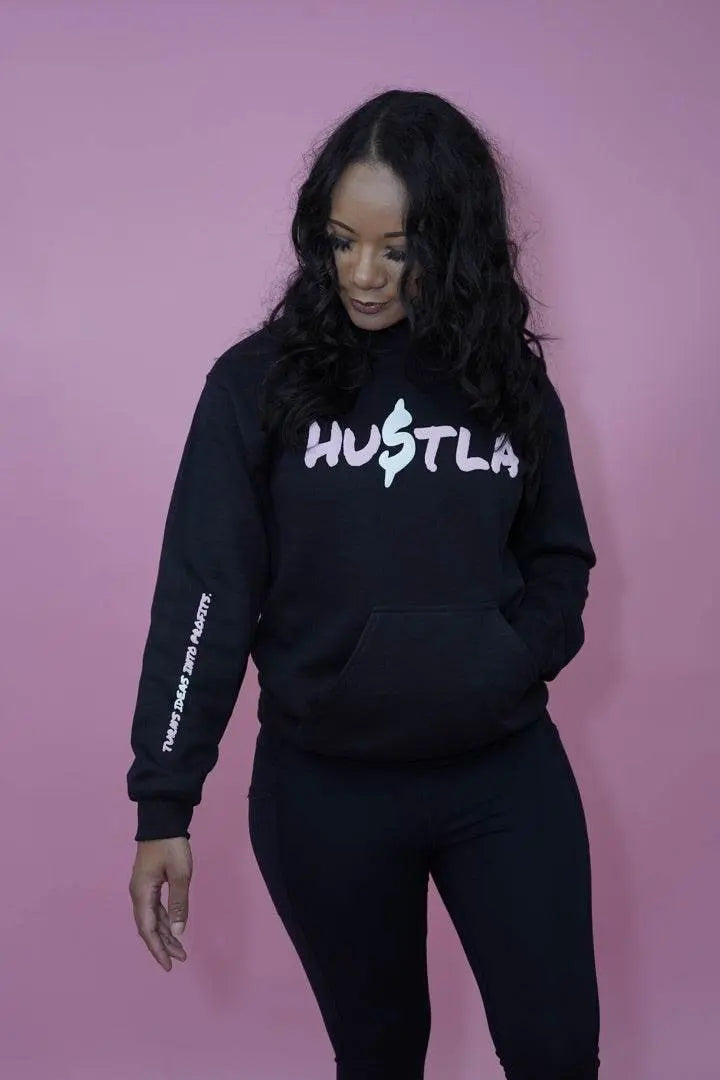Hustla - Black, Pink & White 3D Puff Hoodie - Seffmade
