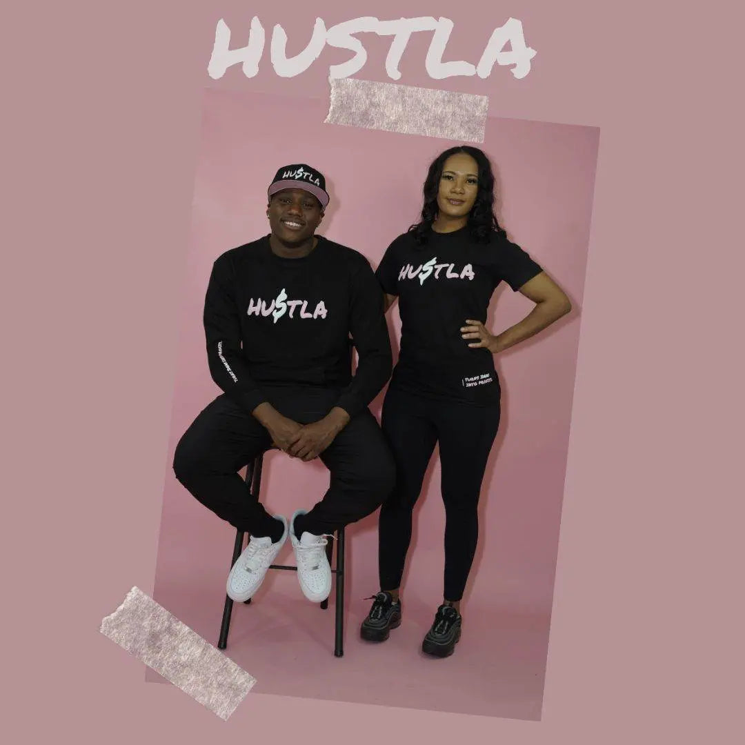 Hustla - Black, Pink & White 3D Puff Pocket Sweatshirt - Seffmade